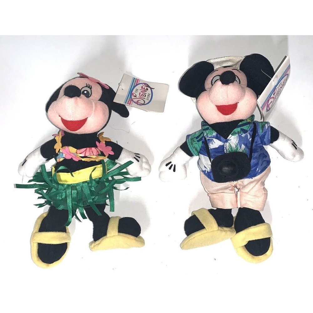 Mickey & Minnie Mouse Tourist Hula Bean Bag Plush 70th Annivers. Disney Vtg 1993